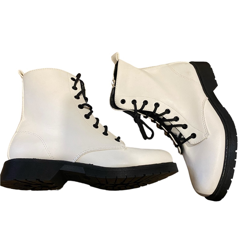 White combat boot with black sole